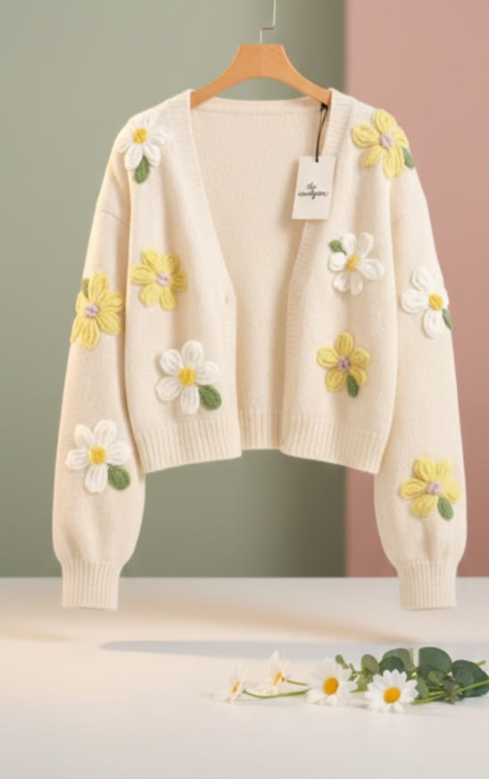 floral embroidered knit cardigan