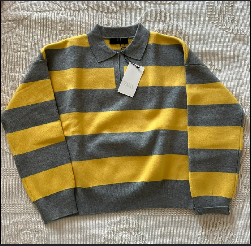 striped knit polo sweater