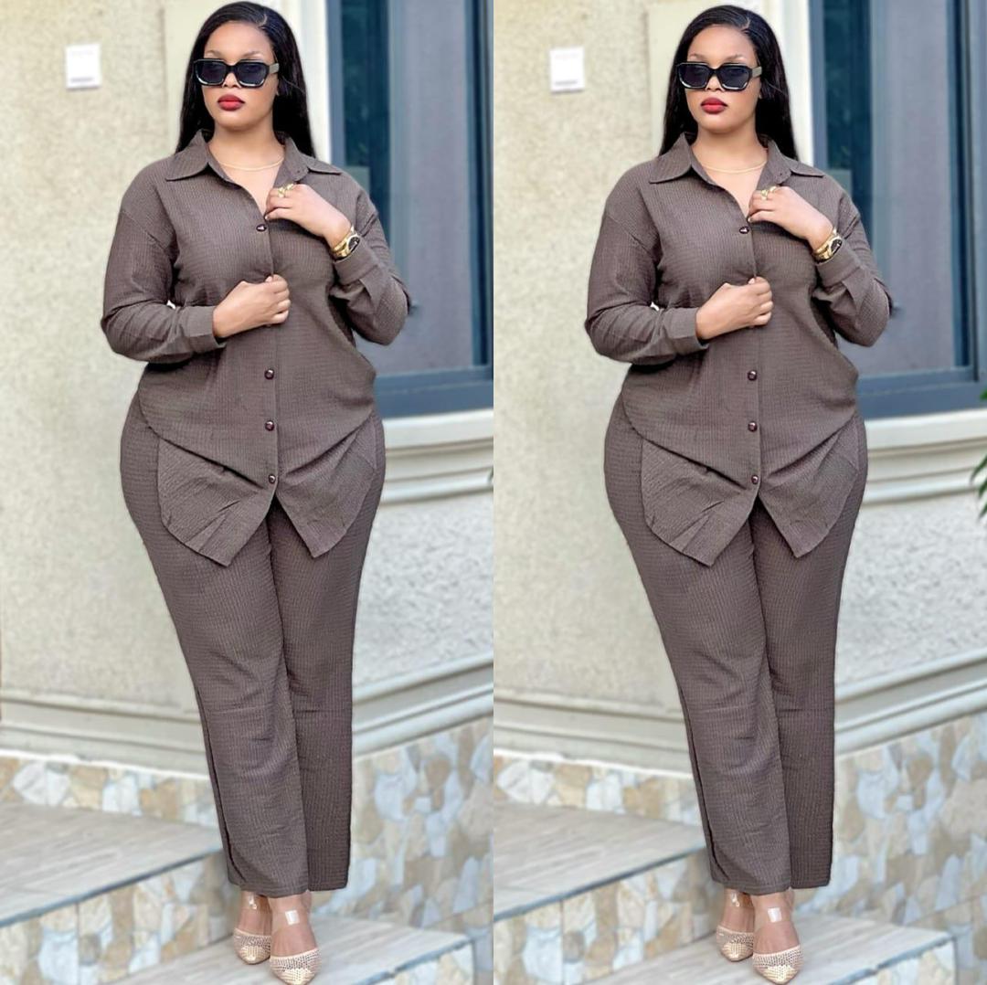 pleated texture button-down trouser co-ord set
