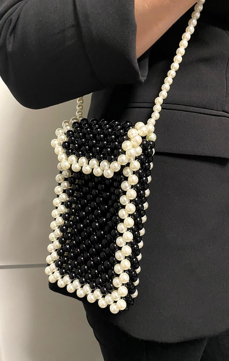 two-tone monochrome pearl crossbody phone bag